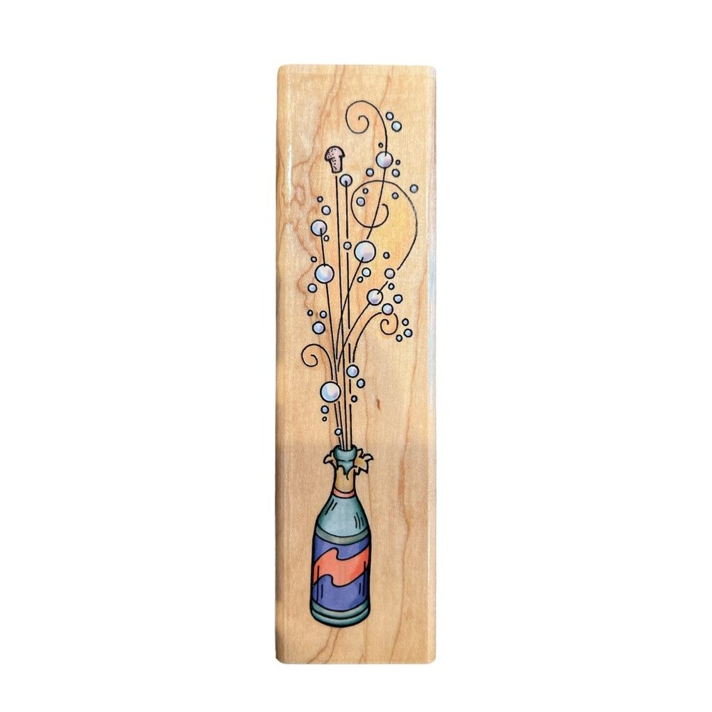 New Stampendous Bubbly Border Rubber Wooden Stamp 1999, Champagne, New Year’s